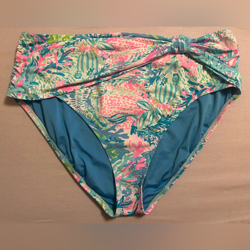 Lilly Pulitzer Bikini Bottoms Sz 16 High Waist Twist Front Tropical Floral Swim